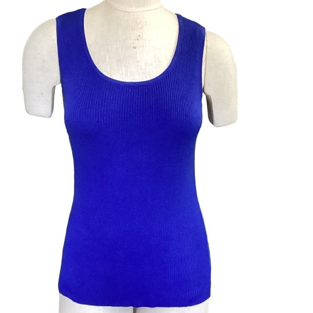 Chico's‎ Ribbed Stretch Knit Tank Top Sz 1 (M/8) Blue #106N